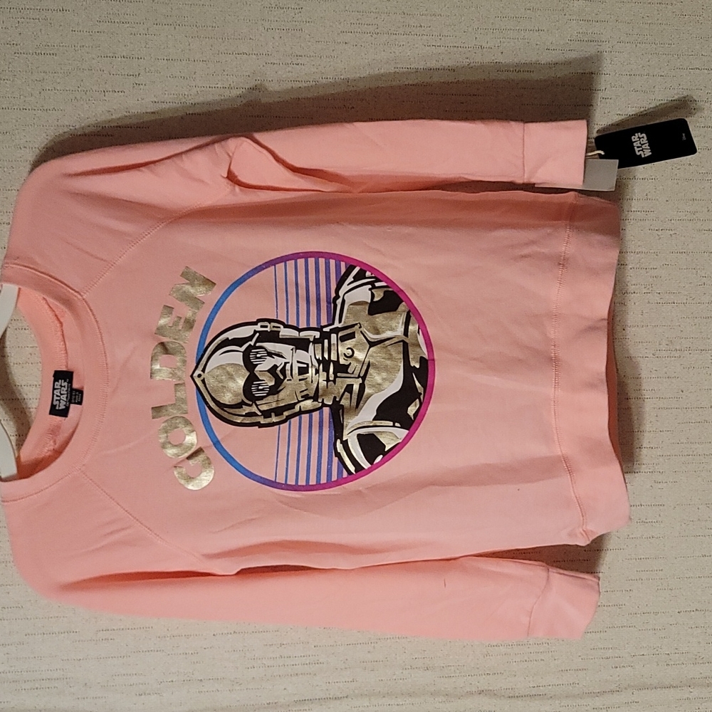 STAR WARS GIRL'S GOLDEN 3-CPO SWEATSHIRT: PINK: NEW WITH DEFECT: SZ L (10/12)